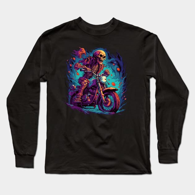 Epic Skeleton Motorcycle Long Sleeve T-Shirt by pako-valor